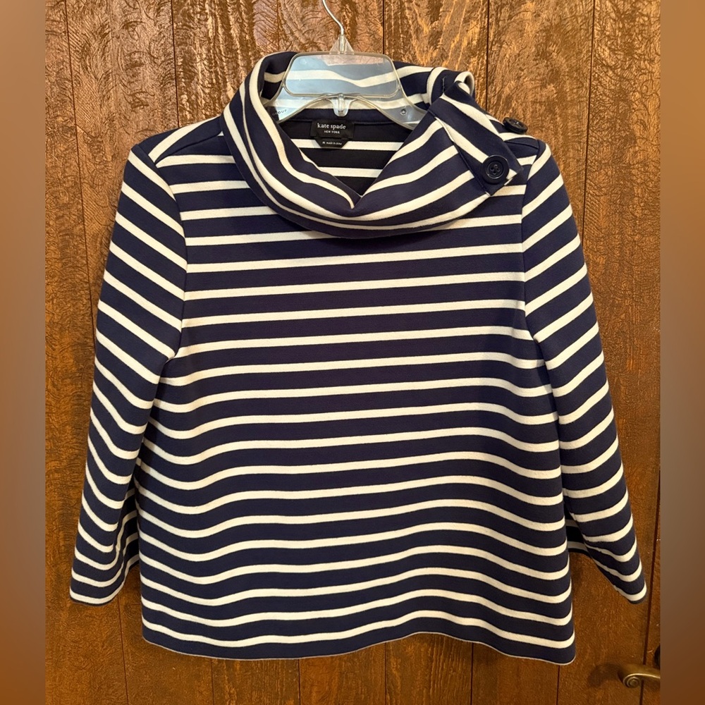 Kate Spade Navy‎ White Stripe Knit Top Small Cowl Neck